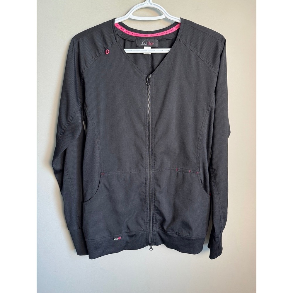 Koi Lite Women Black Full Zip Scrub Warm Up Jacket M Athletic Nurse Medical